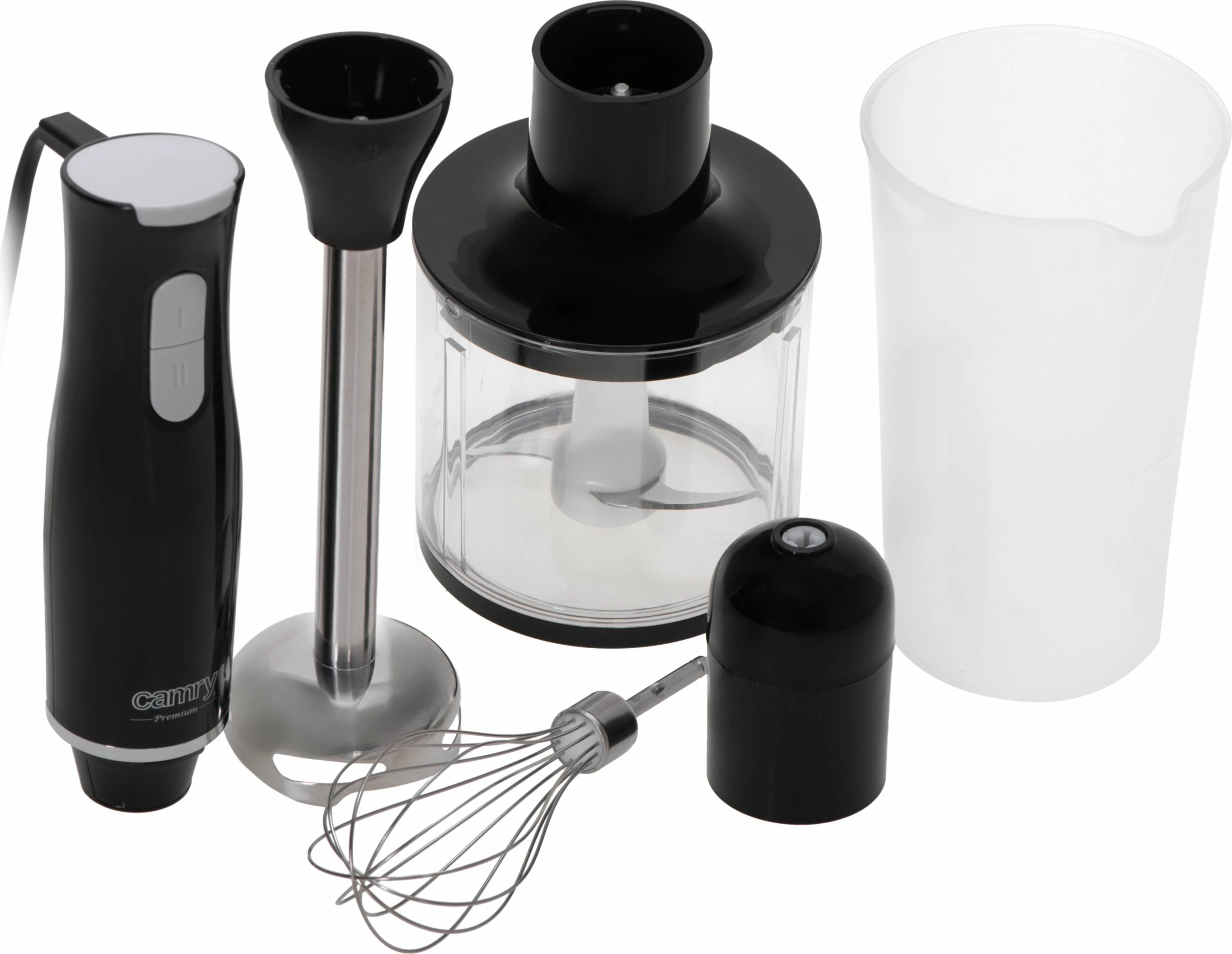 Blender dore Camry CR 4630, 800W, 2 shpejtësi, set me enë matëse 700 ml + grirës 500 ml + rrahëse, i zi