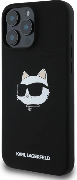 Mbështjellës, Karl Lagerfeld, Silicone Choupette Head Print MagSafe, për iPhone 16 Pro 6.3", silikon hardcase me unazë MagSafe, i zi