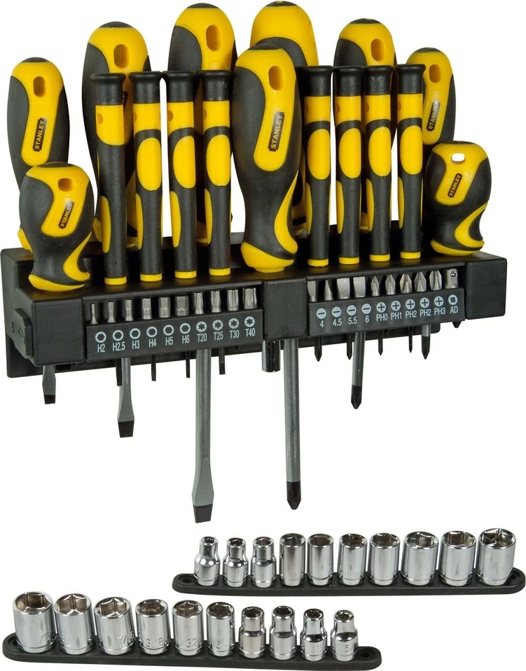 Set kaçavidash Stanley STHT0-62143 57 copë, me bita dhe soketa 1/4\", verdhë/zi