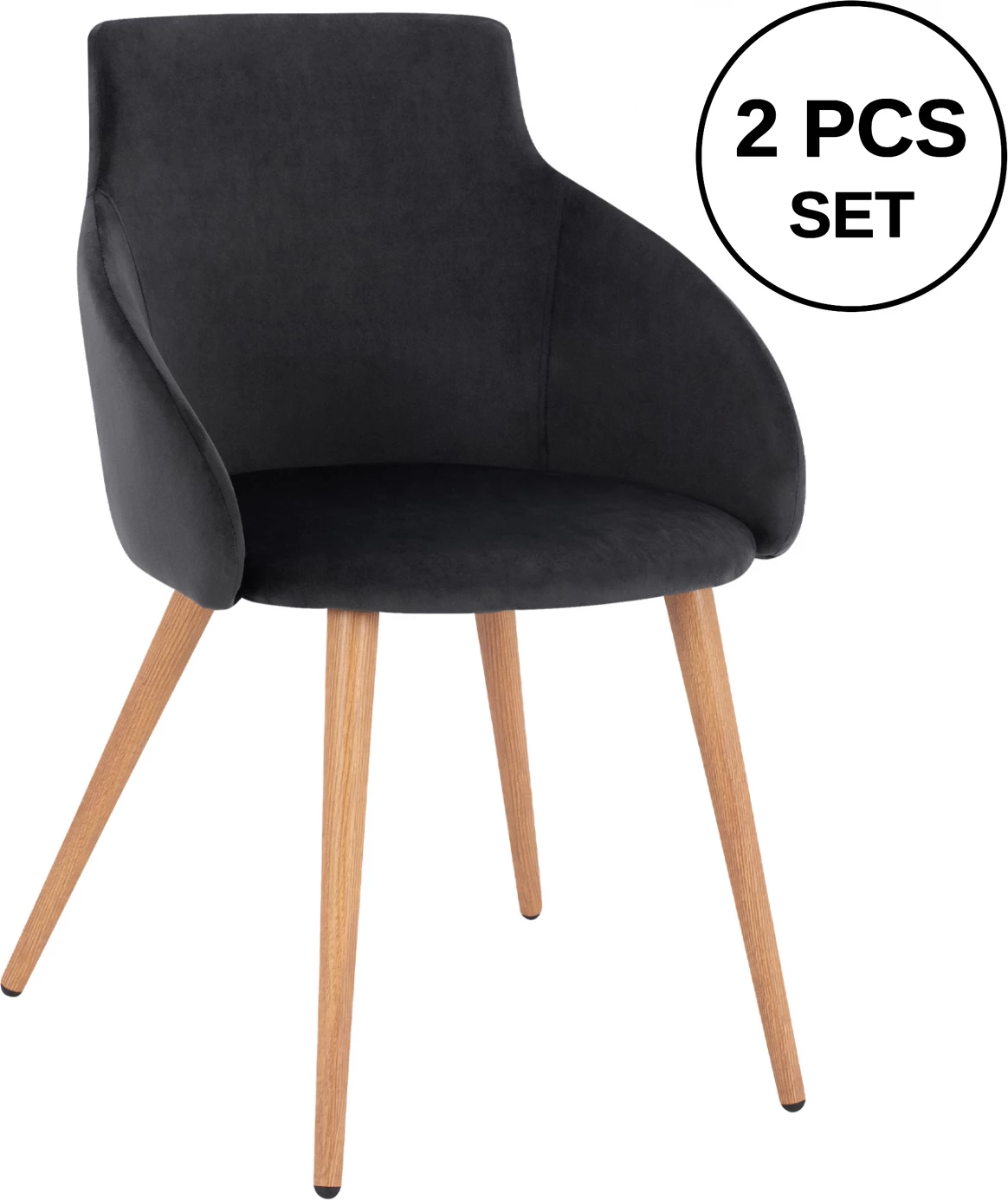 Karrige me krahë Ivy kadife e zezë me këmbë metalike FH8546.04 53x55x79cm, set prej 2 copë