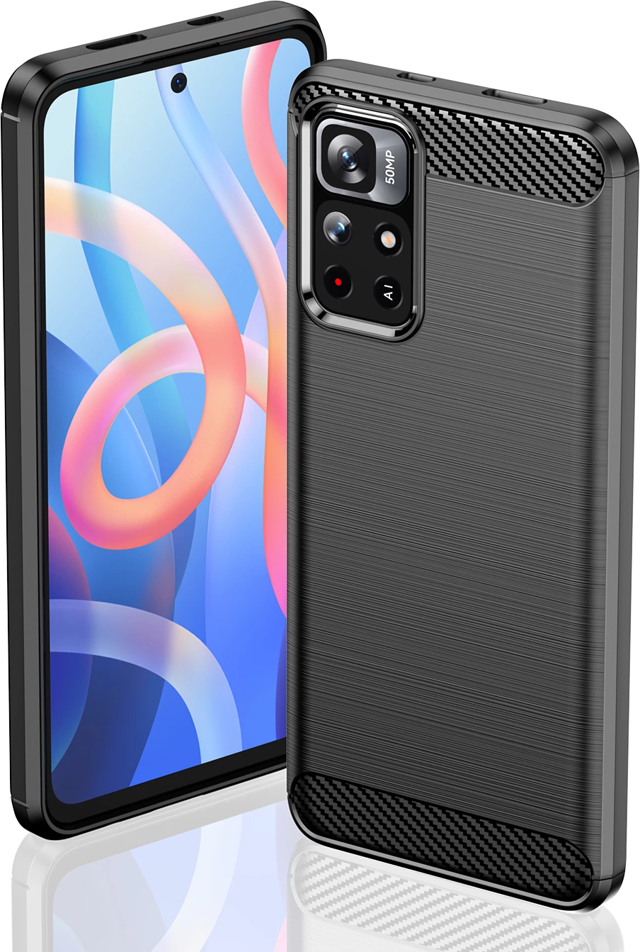 Mbështjellës Hurtel Carbon Case për Xiaomi Redmi Note 11, i zi