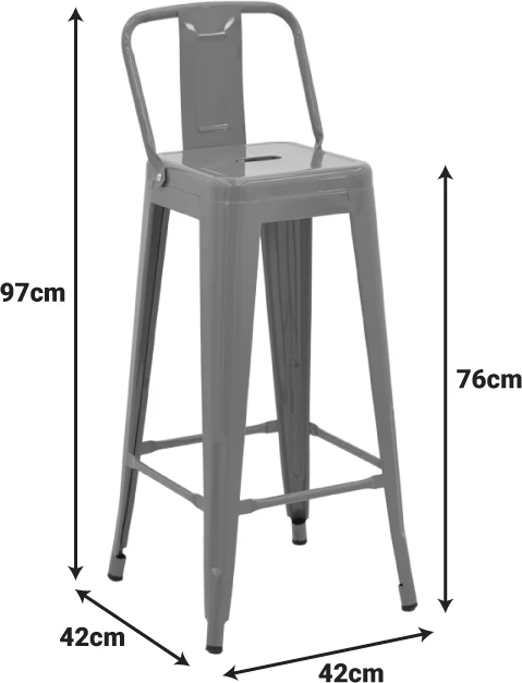 Karrige për bar me mbështetëse Utopia, metal, ngjyrë ulliri e errët, 42x42x97cm