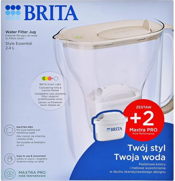 Ibrik filtruese uji BRITA Style Essential me 2 fishekë MaxtraPro PP, sand