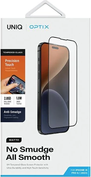 Mbrojtës ekrani xham i temperuar UNIQ Optix Matte për iPhone 15 Pro me aplikator