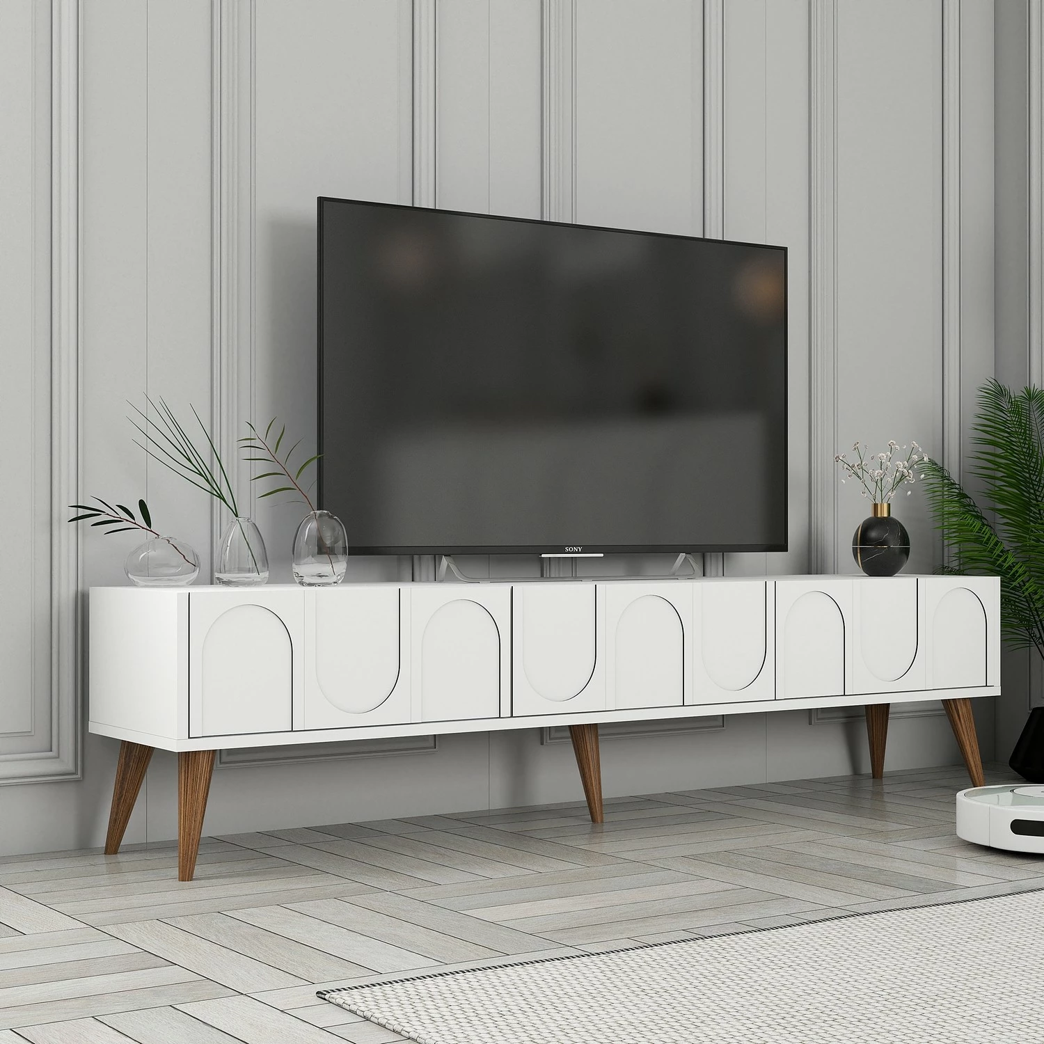 Komodë TV Hanah Home, Lyon 44, e bardhë dhe arre
