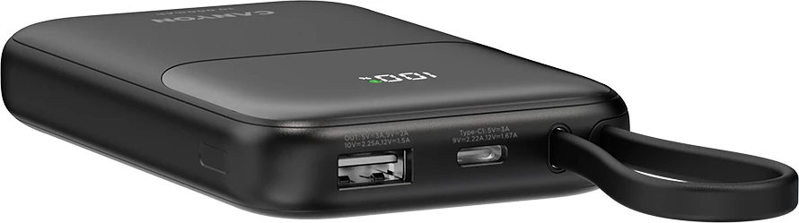 Power bank CANYON OnPower 101 10000 mAh PD 22.5W me kabllo të integrume Type-C, e zezë