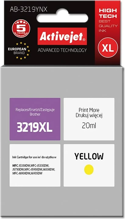 Ngjyrë zëvendësuese Activejet AB-3219YNX për printer Brother, 20ml, e verdhë
