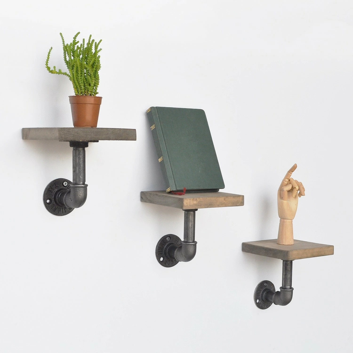 Raft muri Pipe Shelf, ngjyrë e zezë dhe arre, Boruraf005