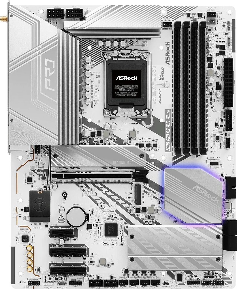 Pllakë amë ASRock Z890 PRO RS WiFi White LGA1851 DDR5 ATX PCIe 5.0 Thunderbolt 4 Wi‑Fi 6E e bardhë