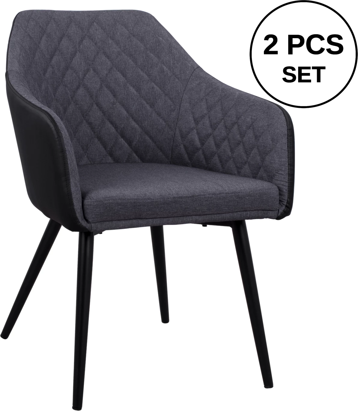 Karrige me krahë Charles FH8522.01, pëlhurë gri e errët PU e zezë, 57x63x83 cm, set prej 2 copë