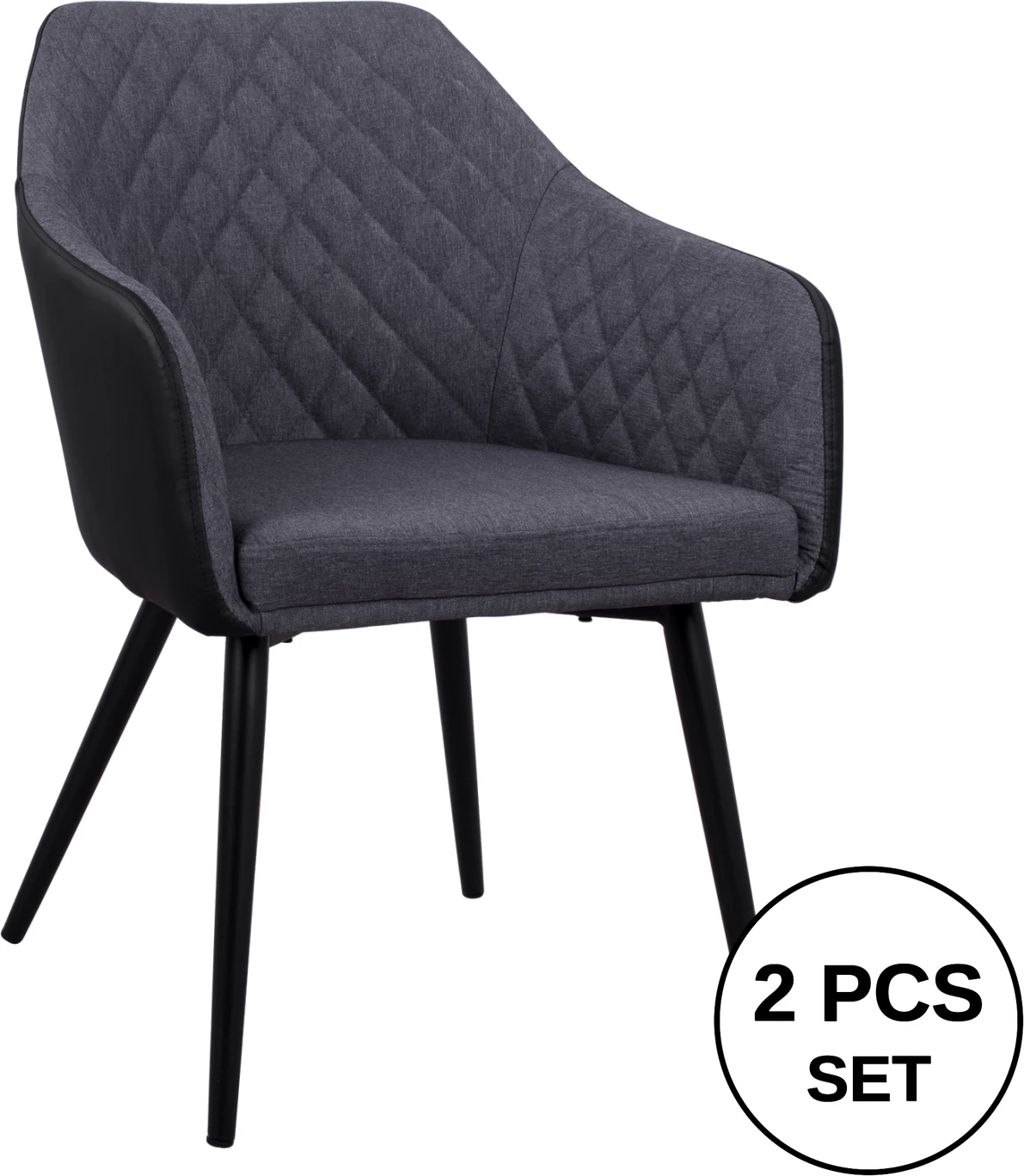 Karrige me krahë Charles FH8522.01, pëlhurë gri e errët PU e zezë, 57x63x83 cm, set prej 2 copë