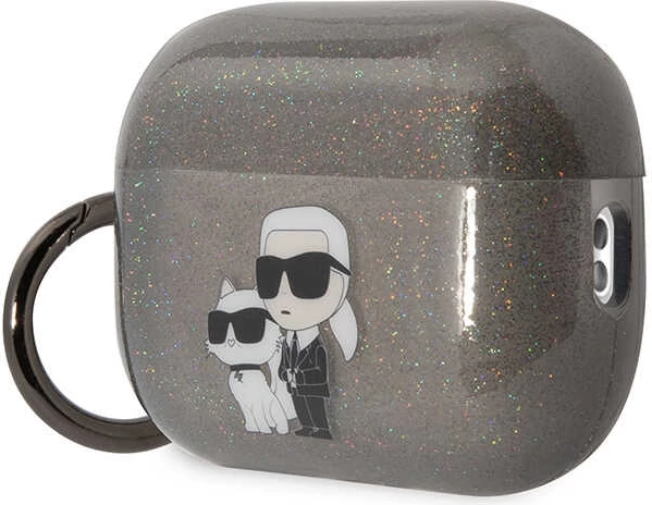 Mbështjellës Karl Lagerfeld KLAP2HNKCTGK për AirPods Pro 2, Glitter Karl&Choupette, i zi