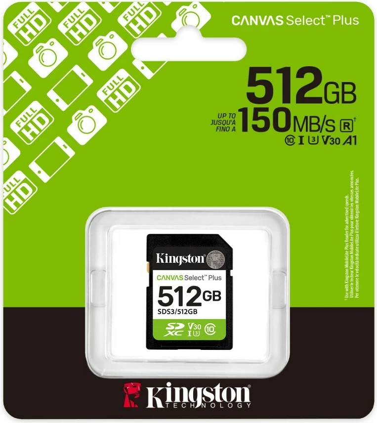 Kartë memorie SD Kingston Canvas Select Plus Gen3, 512GB, SDXC, 150MB/s