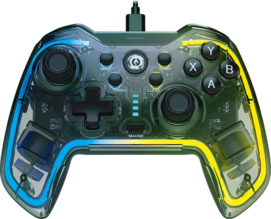 Gamepad CANYON Brighter GP-02, wired USB-C 2 m, RGB, 22 butona, 12 programueshëm, Crystal (transparent)