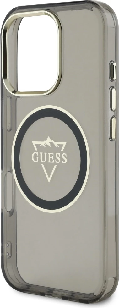 Mbështjellës Guess IML Metal Mountain Logo MagSafe për iPhone 16 Pro Max, zi