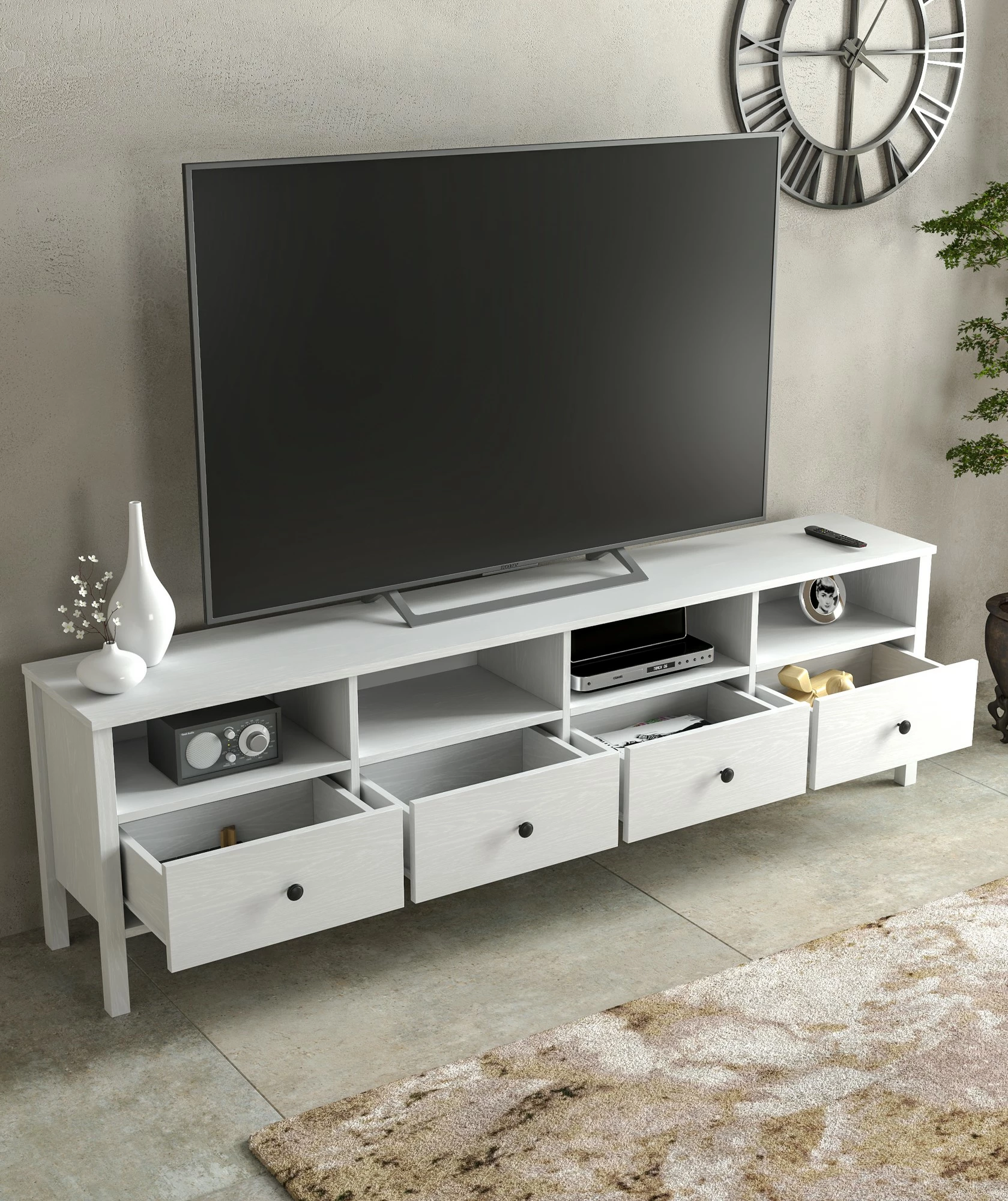 Komodë TV Hanah Home, FRN-20006, ngjyrë druri dhe e bardhë
