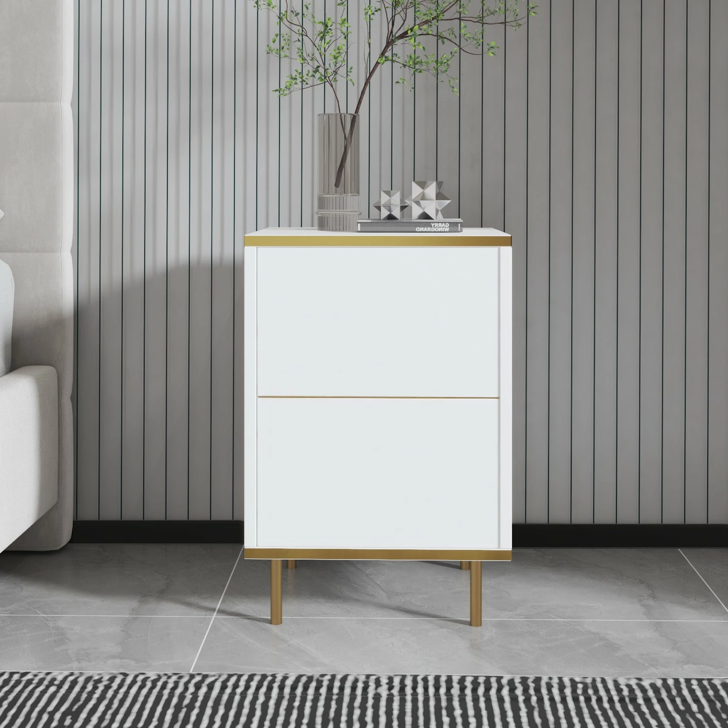 Komodinë Hanah Home, e bardhë, e artë