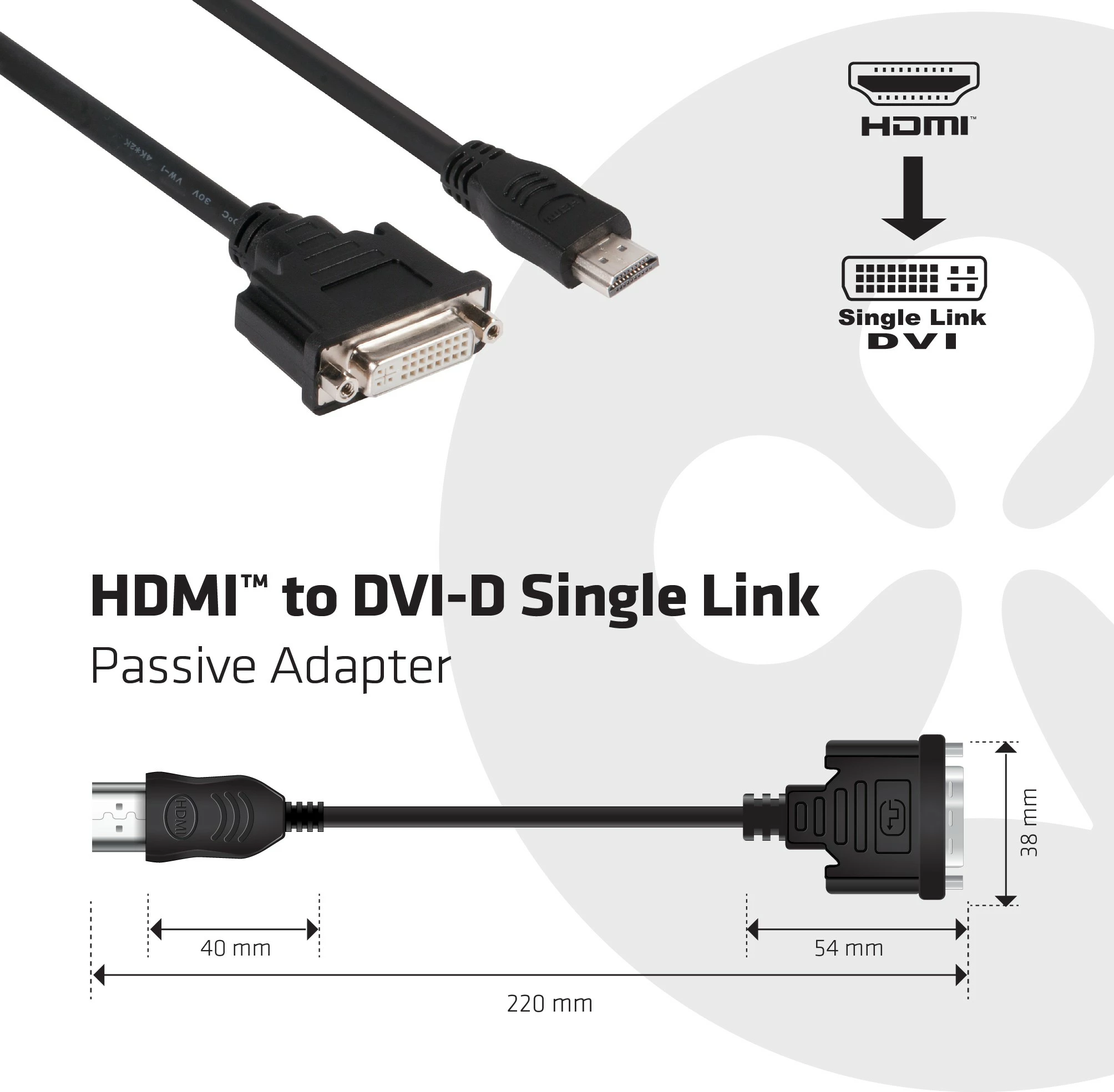Adapter HDMI në DVI Club3D, Plug and Play, 1920x1200, i zi