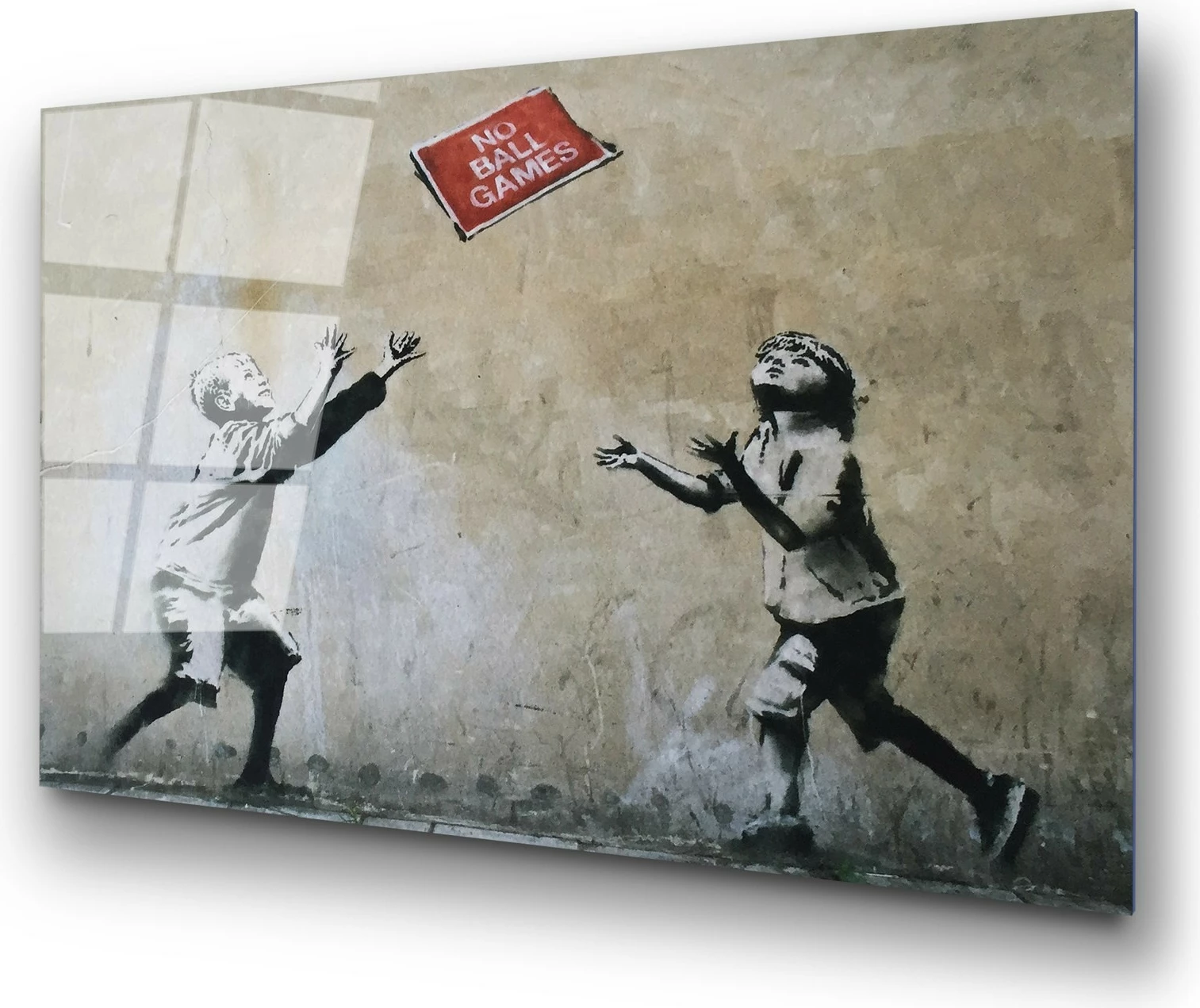 Pikturë dekorative në xham të temperuar, Banksy, shumëngjyrëshe, 45x65cm
