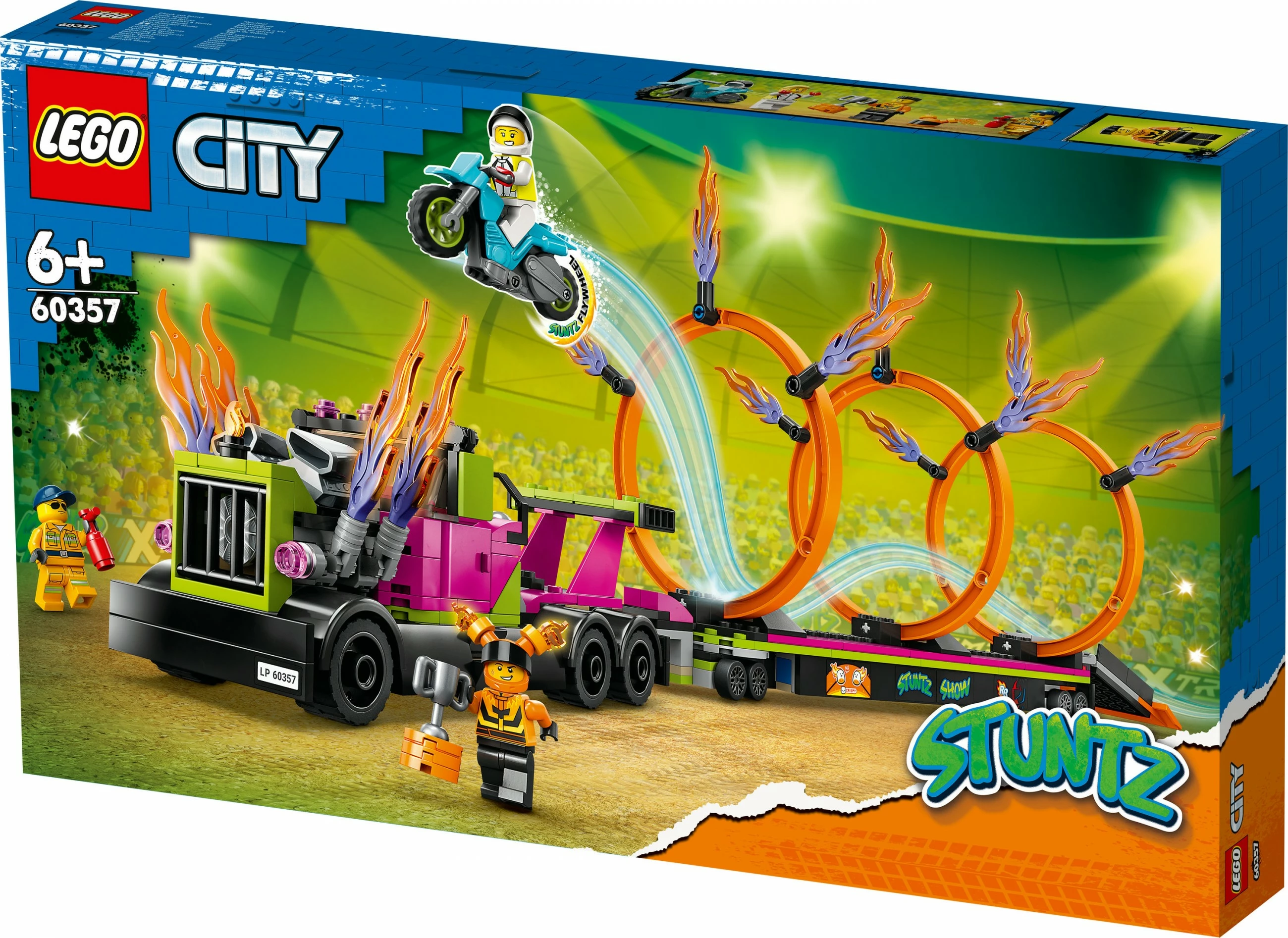 Set ndërtimi LEGO City Stunt Truck & Ring of Fire Challenge, 479 pjesë, shumëngjyrësh