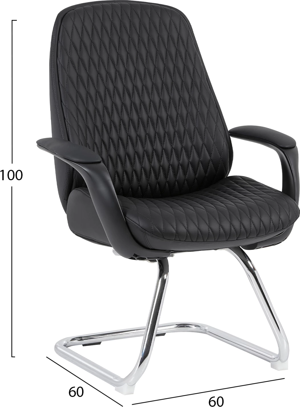 Karrige për vizitorë VELUM-s, FH1235.01, lëkurë sintetike PU e zezë, bazë e kromuar, 71x60x100 cm