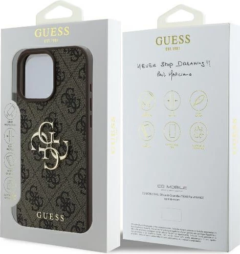 Mbështjellës Guess për iPhone 16 Pro Max 6.9, 4G Big Logo, hardcase TPU/PC/eko-lëkurë, kafe