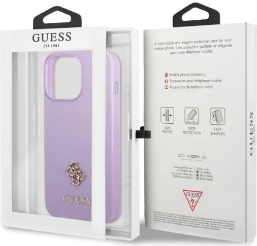 Mbështjellës Guess Saffiano 4G Small Metal Logo për iPhone 13/13 Pro 6.1", vjollcë