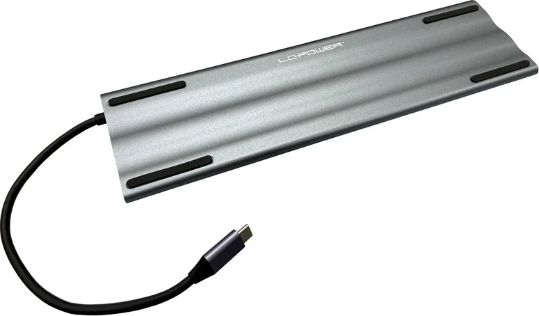 USB hub LC-Power LC-HUB-C-MULTI-8, USB-C, 100W, HDMI, VGA, RJ45, SD, MicroSD, e zezë/argjendtë