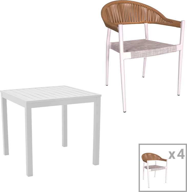 Set tavoline me karrige për terasë Kliton - Elation, alumin, ngjyrë e bardhë/natyrale, 80x80x74cm, 5 copë