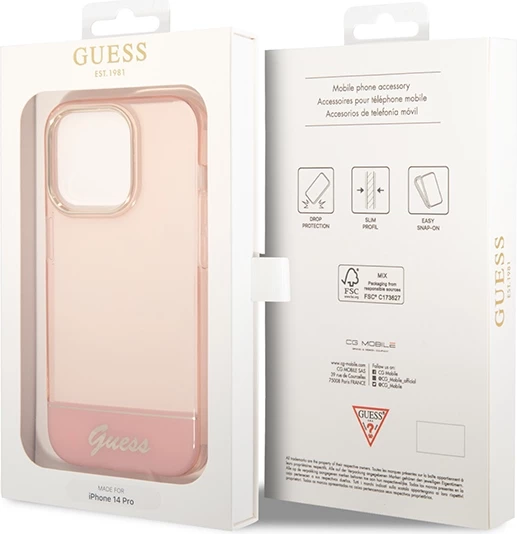 Mbështjellës Guess Translucent për iPhone 14 Pro Max 6.7", Rozë
