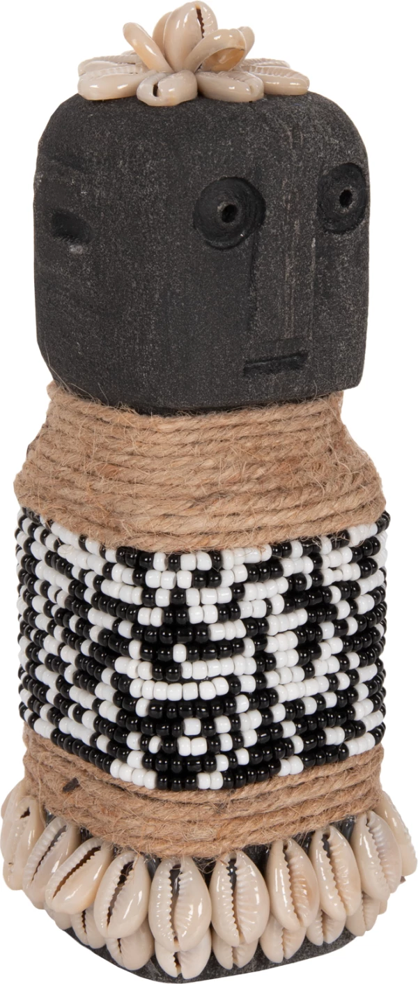 Statujë tavoline SUMBA FH4311 prej guri të zi Paras, me rruaza dhe litar Seagrass, 7x7x17H cm