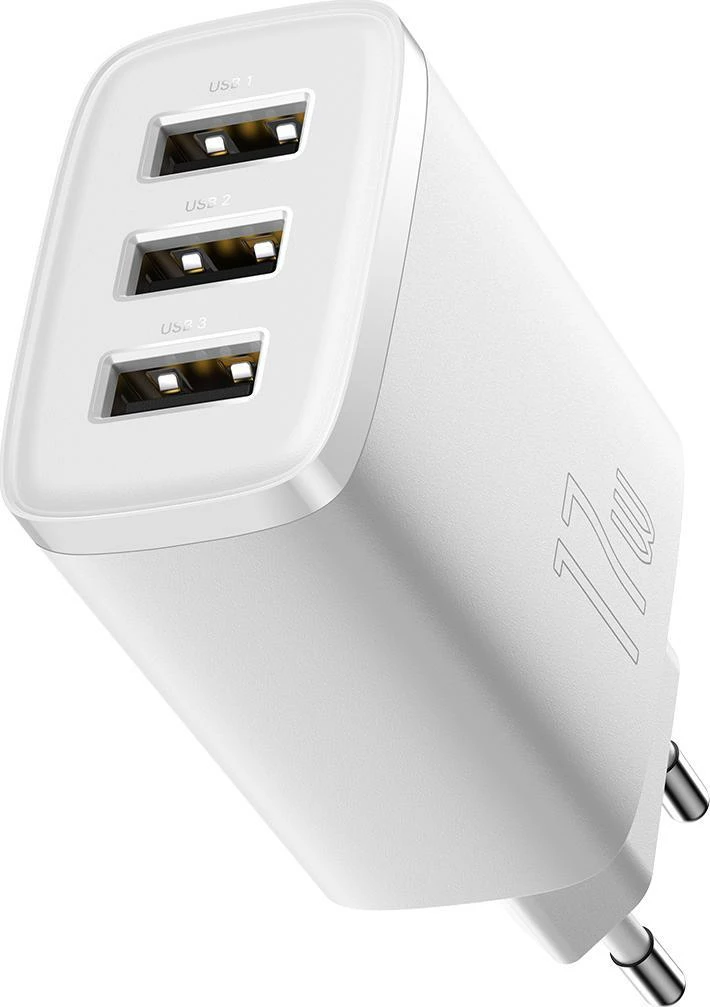 Karikues muri Baseus CCXJ020102 3x USB-A 17W 3.4A, i bardhë, 1 copë