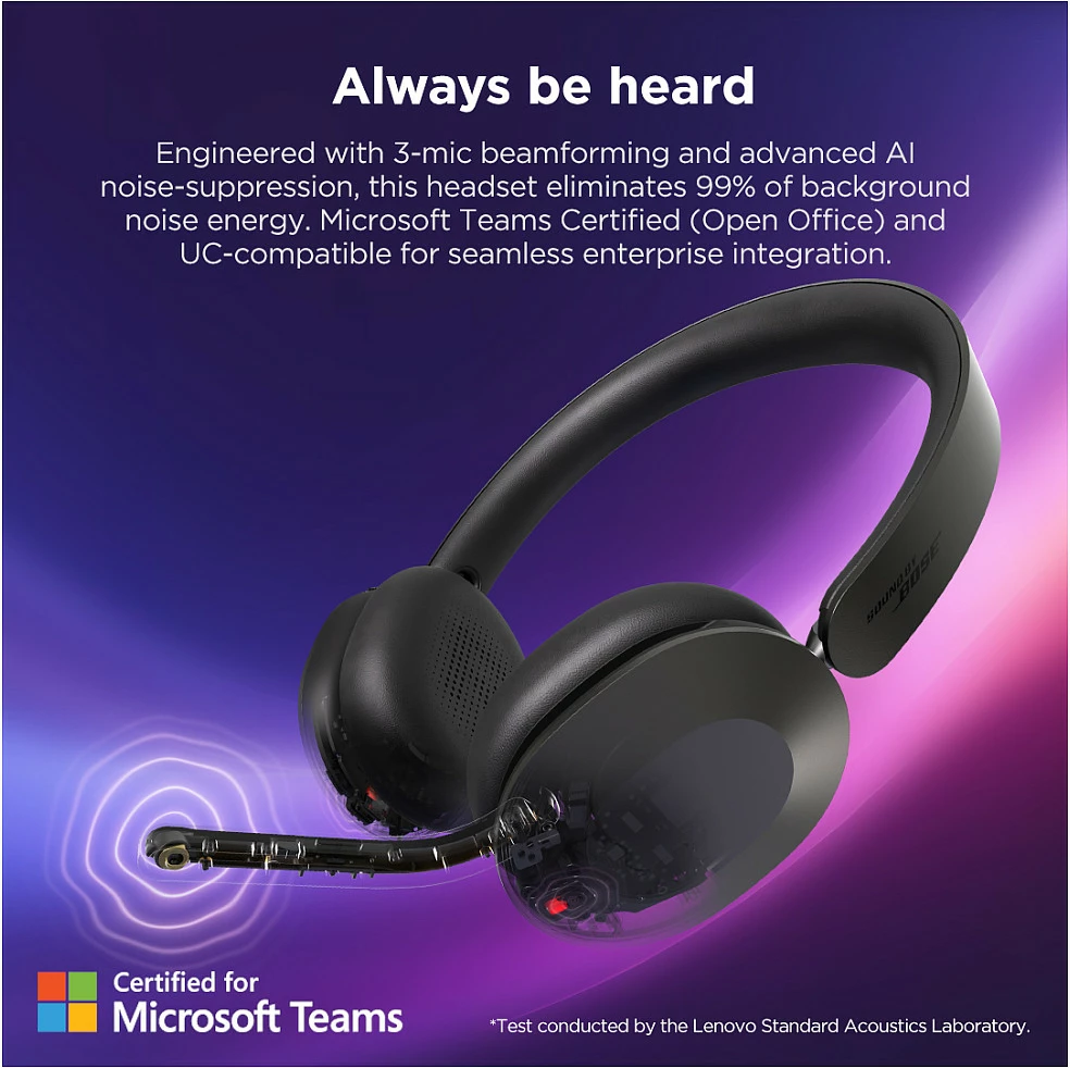 Kufje Lenovo 4XD1T60925, Wireless Bluetooth 5.3, ANC, Teams, Thunder Gray