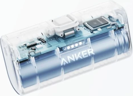 Powerbank Anker Nano 621 5000 mAh 12W me Lightning të integrum, i bardhë, me kabllo USB-C në USB-C 60 cm
