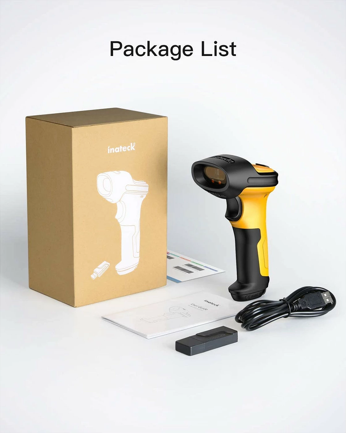 Skener barkodi Inateck P6, 1D laser, wireless/USB, 2600mAh, zi/verdhe
