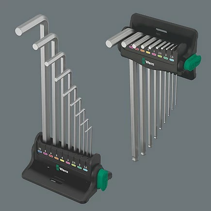 Set çelësa L Wera 9 copë, Hex-Plus, krom, me magnetizues, zi/krom