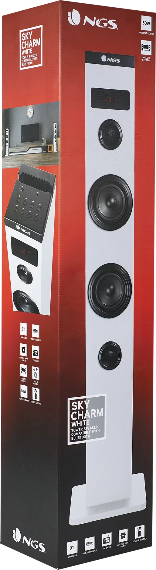 Boks kullë NGS Sky Charm Bluetooth USB RadioFM AUX 50W Bardhë