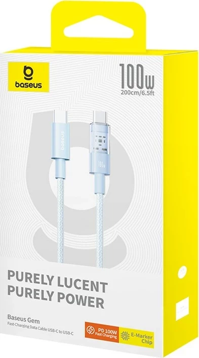 Kabllo Baseus Gem USB-C në USB-C, 2 m, 100 W, Kaltër