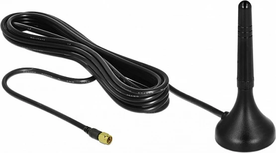Antenë LTE DeLOCK SMA 1–2 dBi, omnidireksionale, bazë magnetike, kabllo 3 m, e zezë