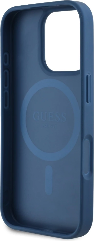 Mbështjellës Guess Grained Printed Flower Pattern MagSafe për iPhone 16 Pro Max, Blu