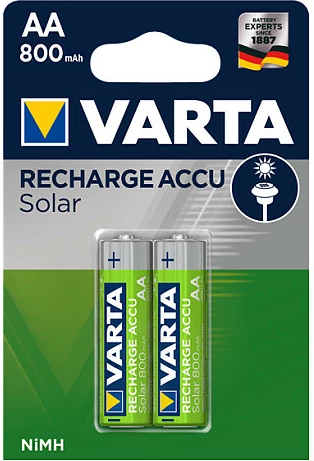 Bateri rikarikueshme VARTA Recharge Accu Solar AA, 800 mAh, NiMH, 2 copë, 1.2V, kaltër/jeshile