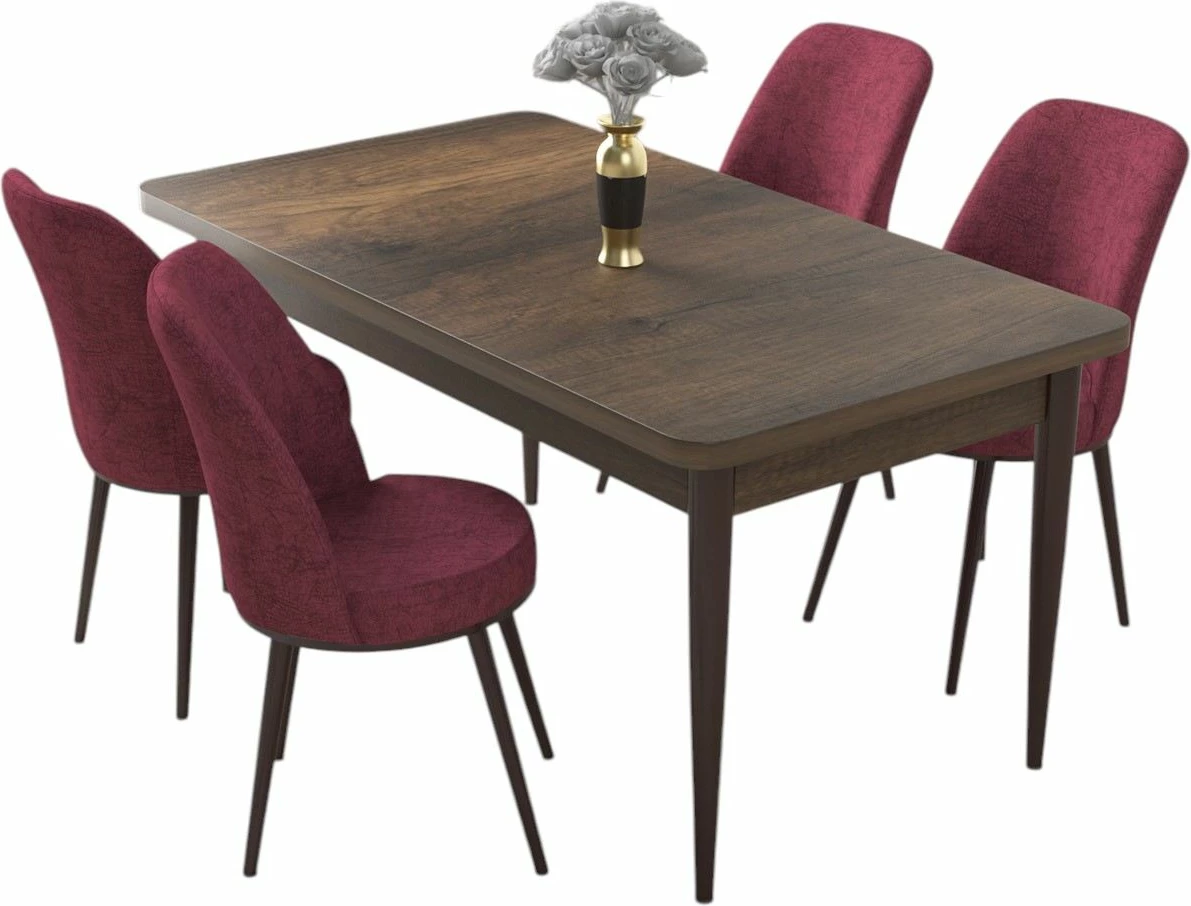 Tavolinë me karrige, 5 copë, ngjyrë barok dhe burgundy, Skye Decor