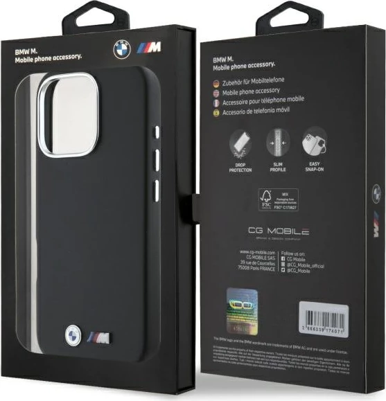 Mbështjellës BMW M Smooth Full Wrapped Metal MagSafe për iPhone 16 Pro Max, Zi