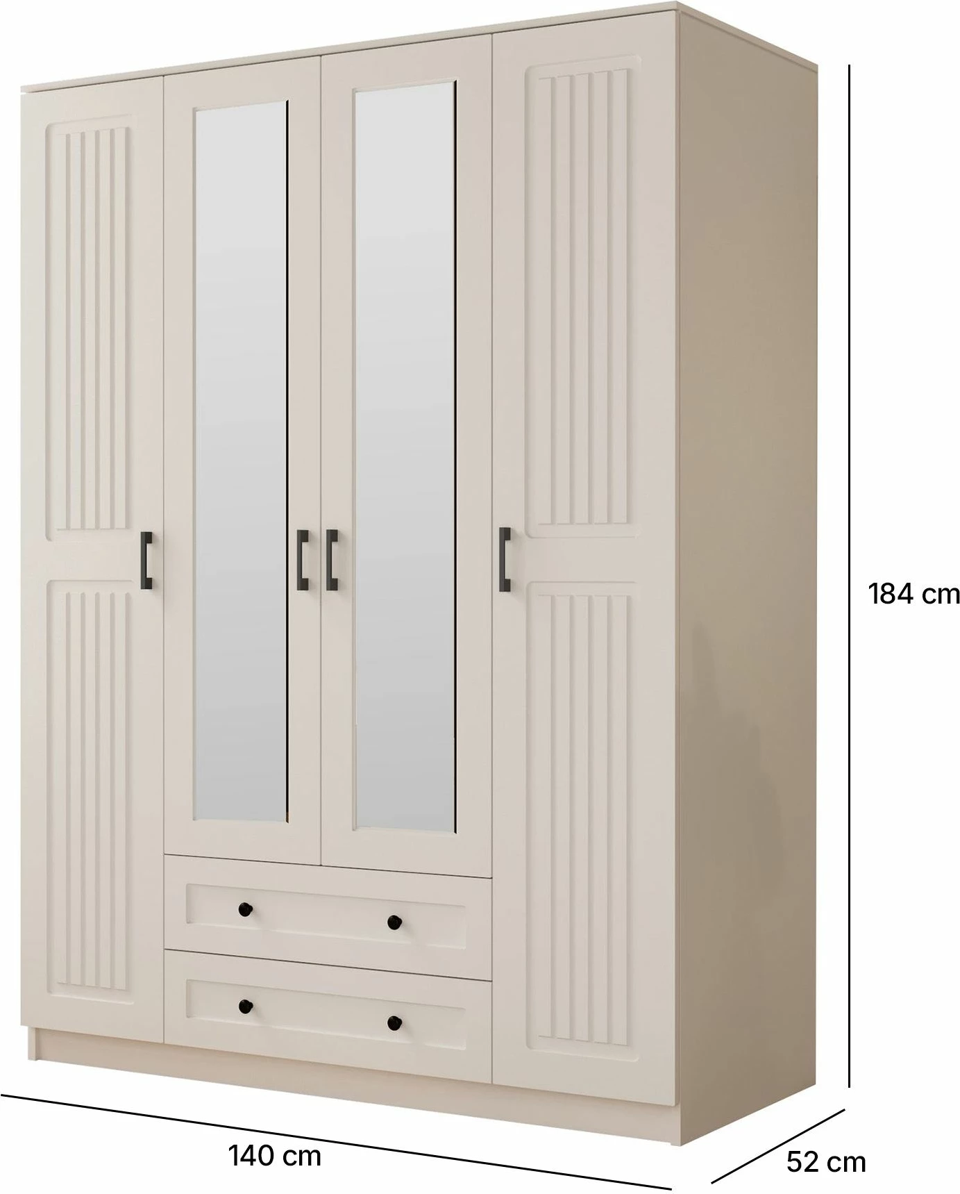 Dollap rrobash Skye Decor, ngjyrë e bardhë mat, RB-074, 140x184x52cm