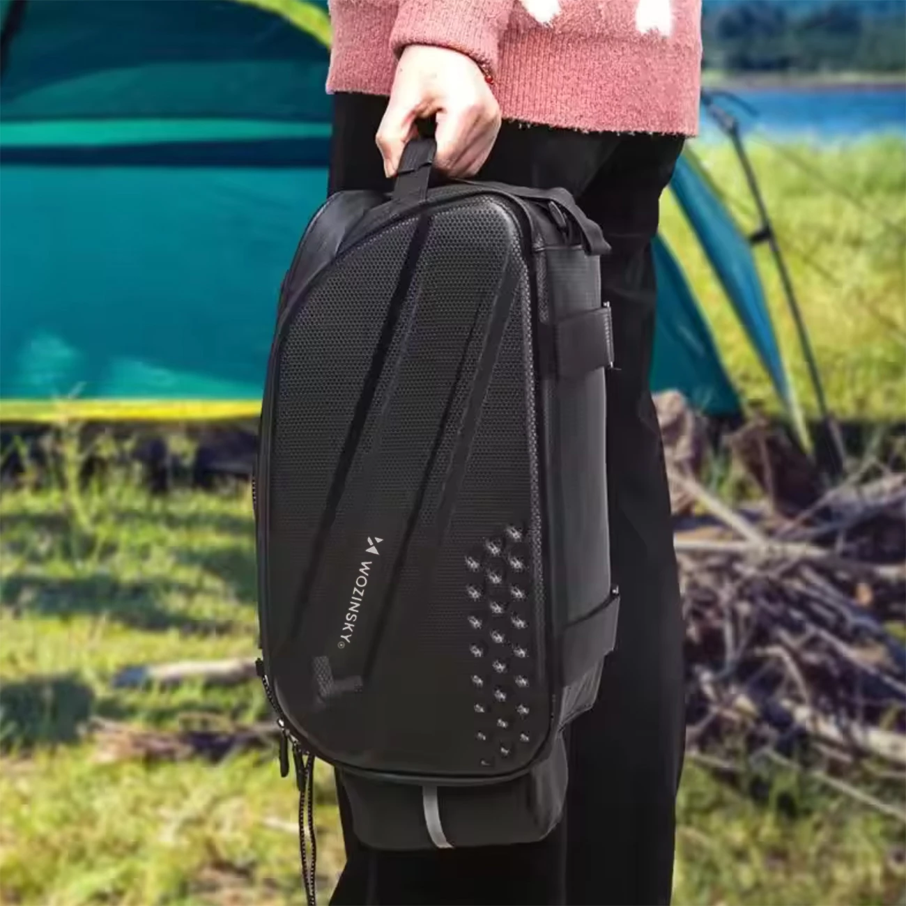 Çantë bagazhi biçiklete, Wozinsky, 14 L, me rrip të gjatë dhe xhepa anësorë të zgjërueshëm, montim me rripa Velcro, e papërshkueshme nga uji, e zezë