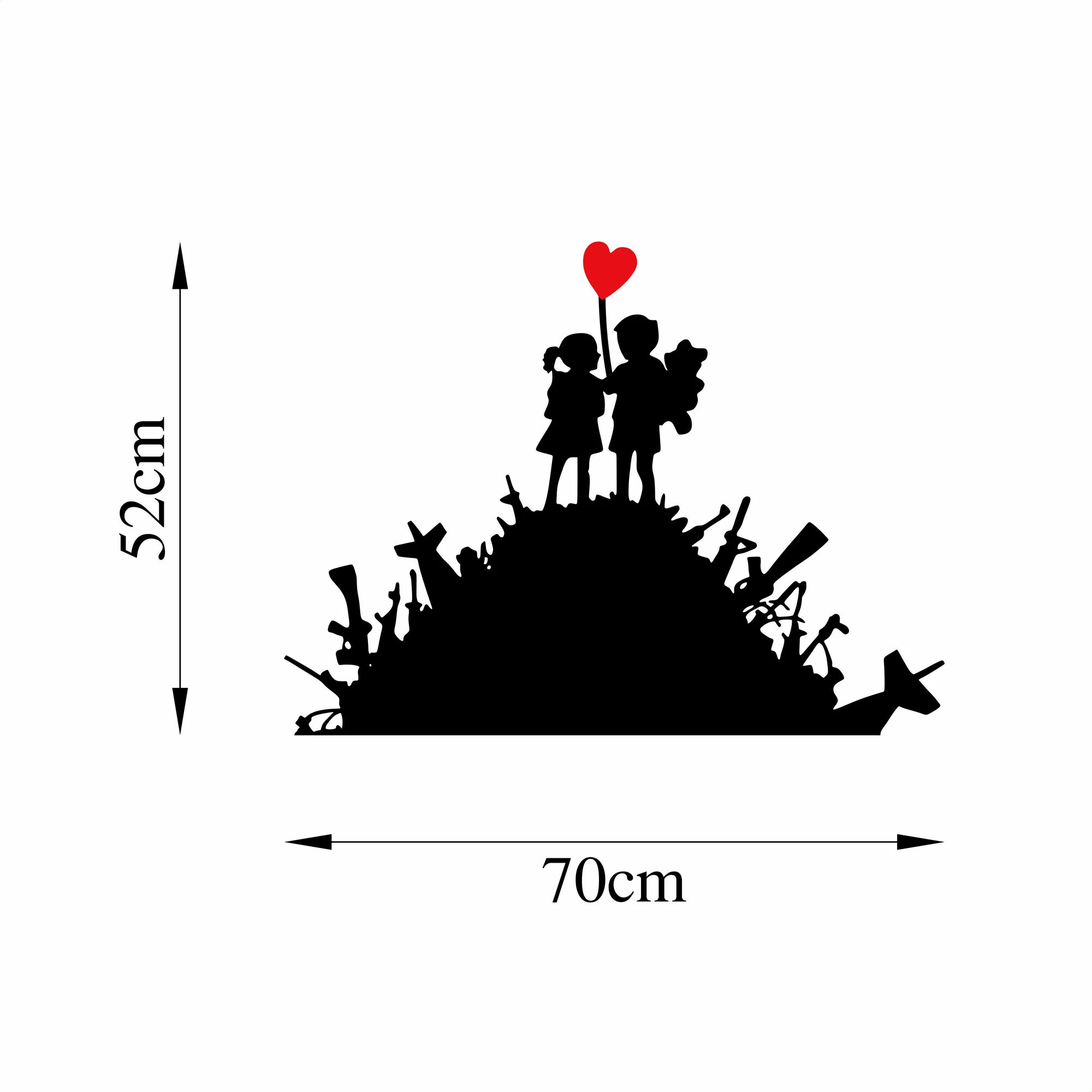 Aksesor dekorativ metalik për mur, Wallity Banksy, zi e kuqe, 52x70cm
