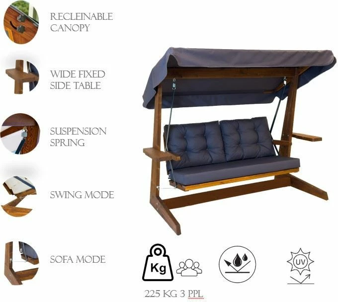 Karrige lëkundëse treshe për kopsht, Skye Decor Viva 2200, antracit