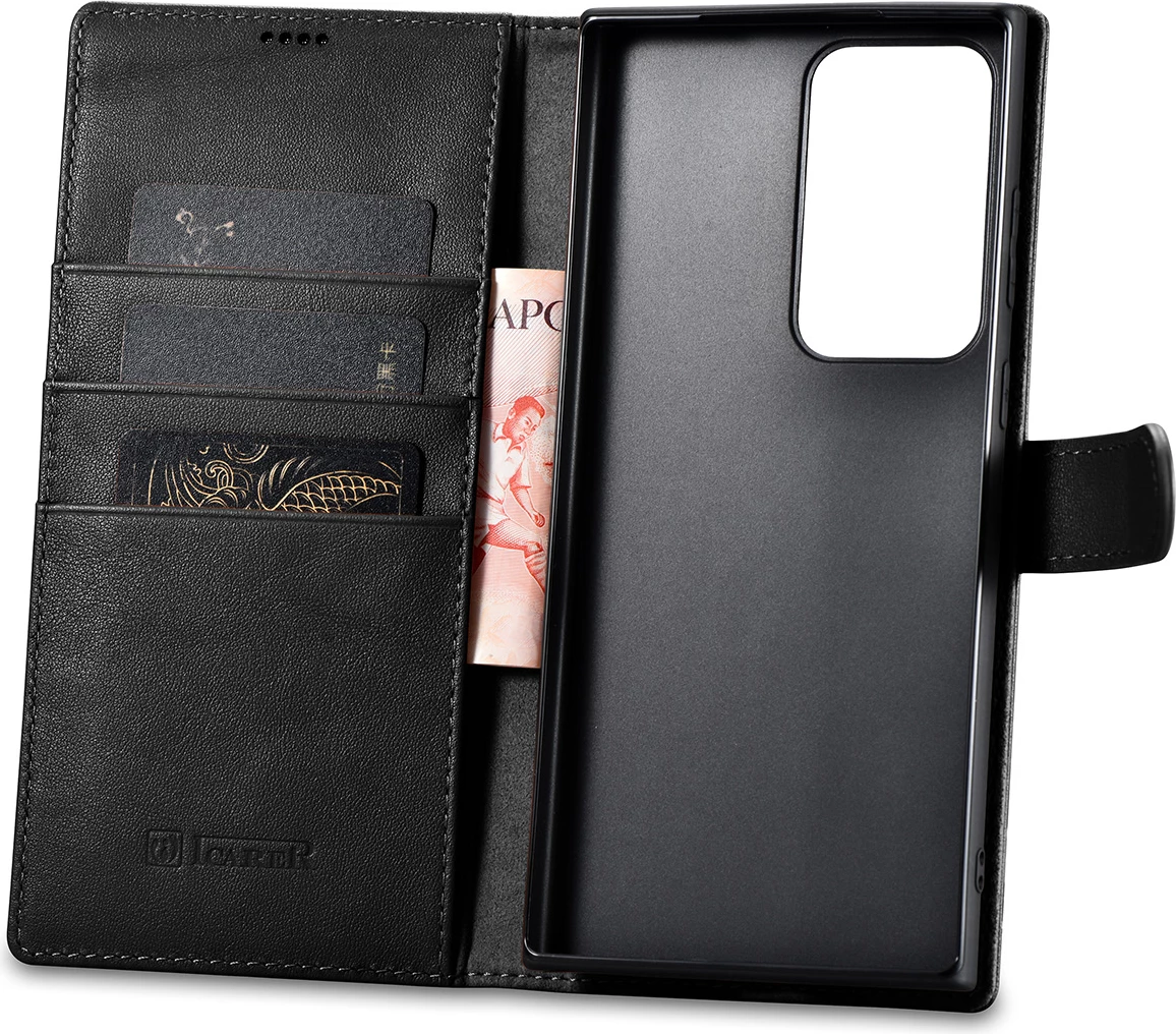 Mbështjellës iCarer Haitang Wallet për Samsung Galaxy S23 Ultra, lëkurë, i zi