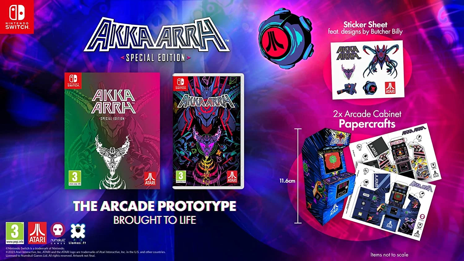 Lojë PS5 Atari Akka Arrh Special Edition, paketë me 2 kabinete arkade prej letre + sticker set