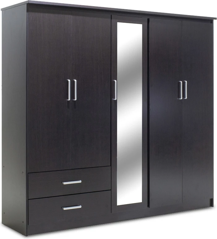 Dollap Olympus me 5 dyer dhe sirtarë+pasqyrë, ngjyrë wenge, 198x57x183